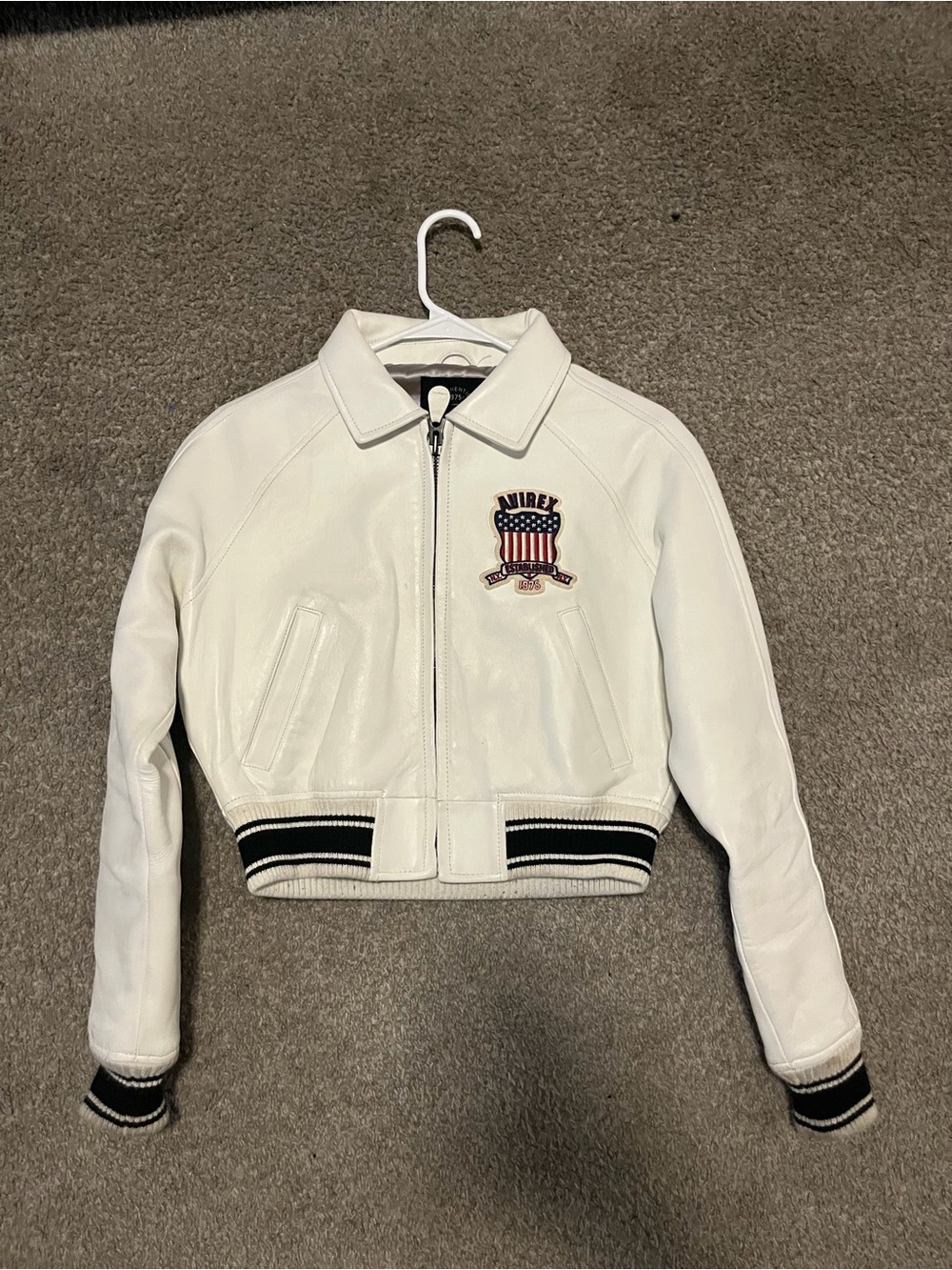 Avirex White Leather Jacket - Classic Military Style